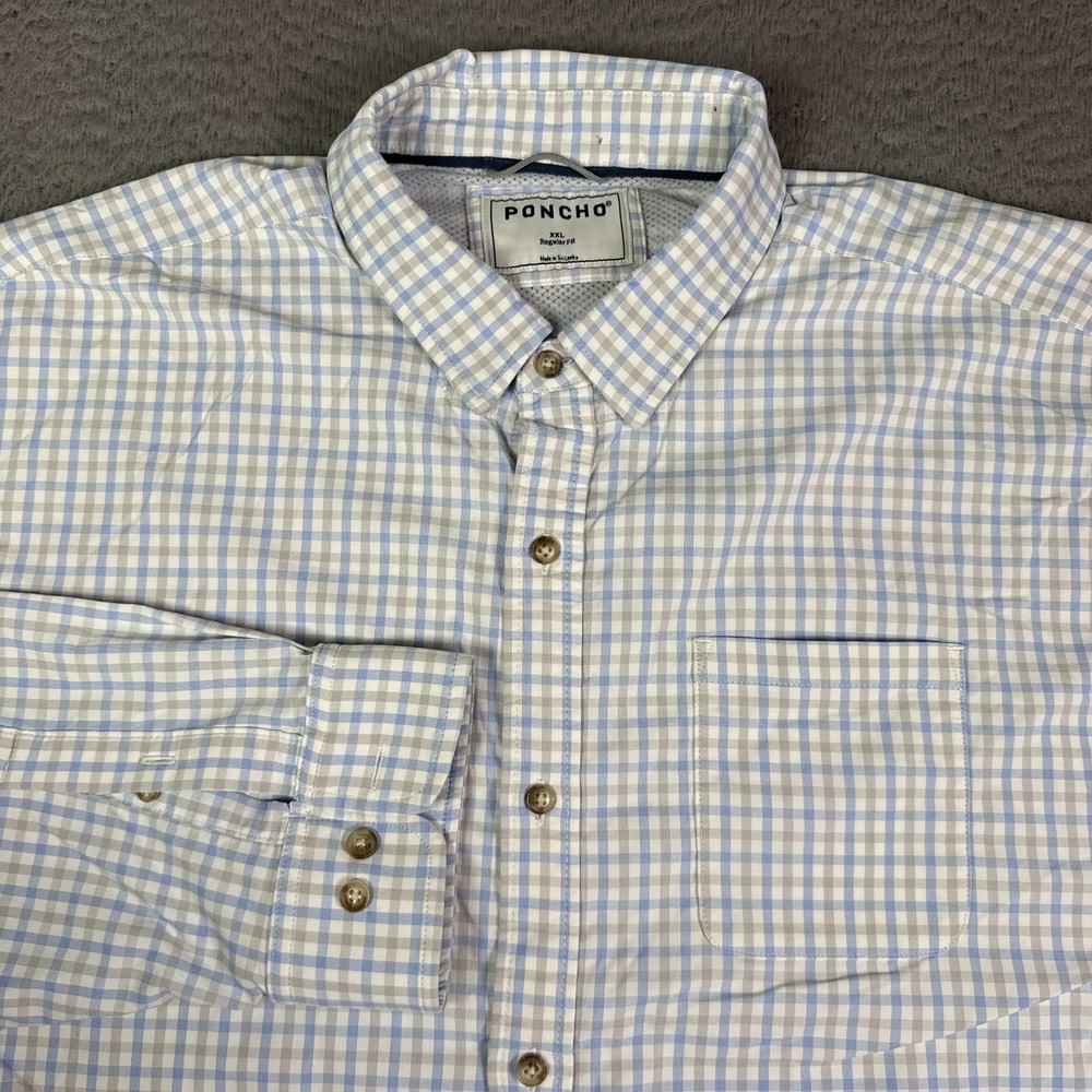 Poncho Shirt Mens 2XL Blue Plaid Regular Fit Fishing Button Front Performance